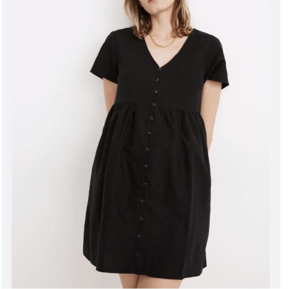 Madewell Alexandra Button Front Short Sleeve Mini Dress Linen Blend (M Petite)